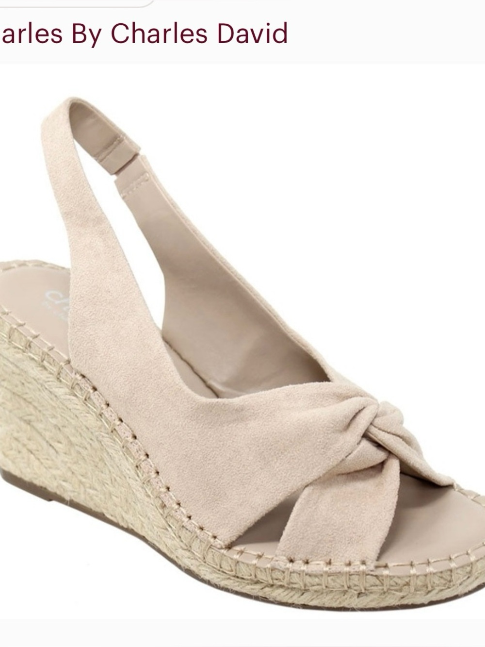 Charles David Knotted Slingback Espadrille Wedge - Beige 6.5